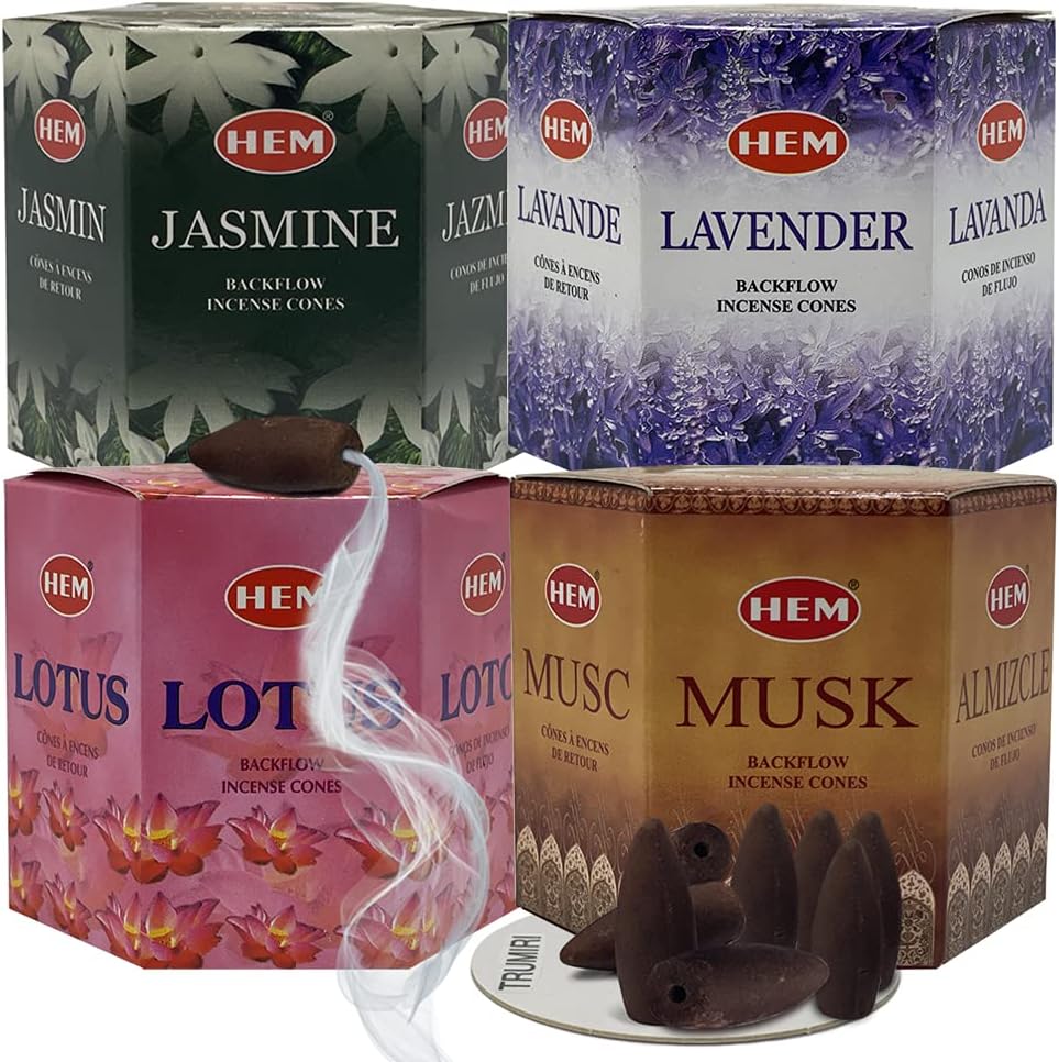 TRUMIRI Incense Cones, 4 Sets of 40 Cones Each, Variety Pack (Jasmine, Lavender, Lotus, Musk) for Waterfall and Mat Bundle