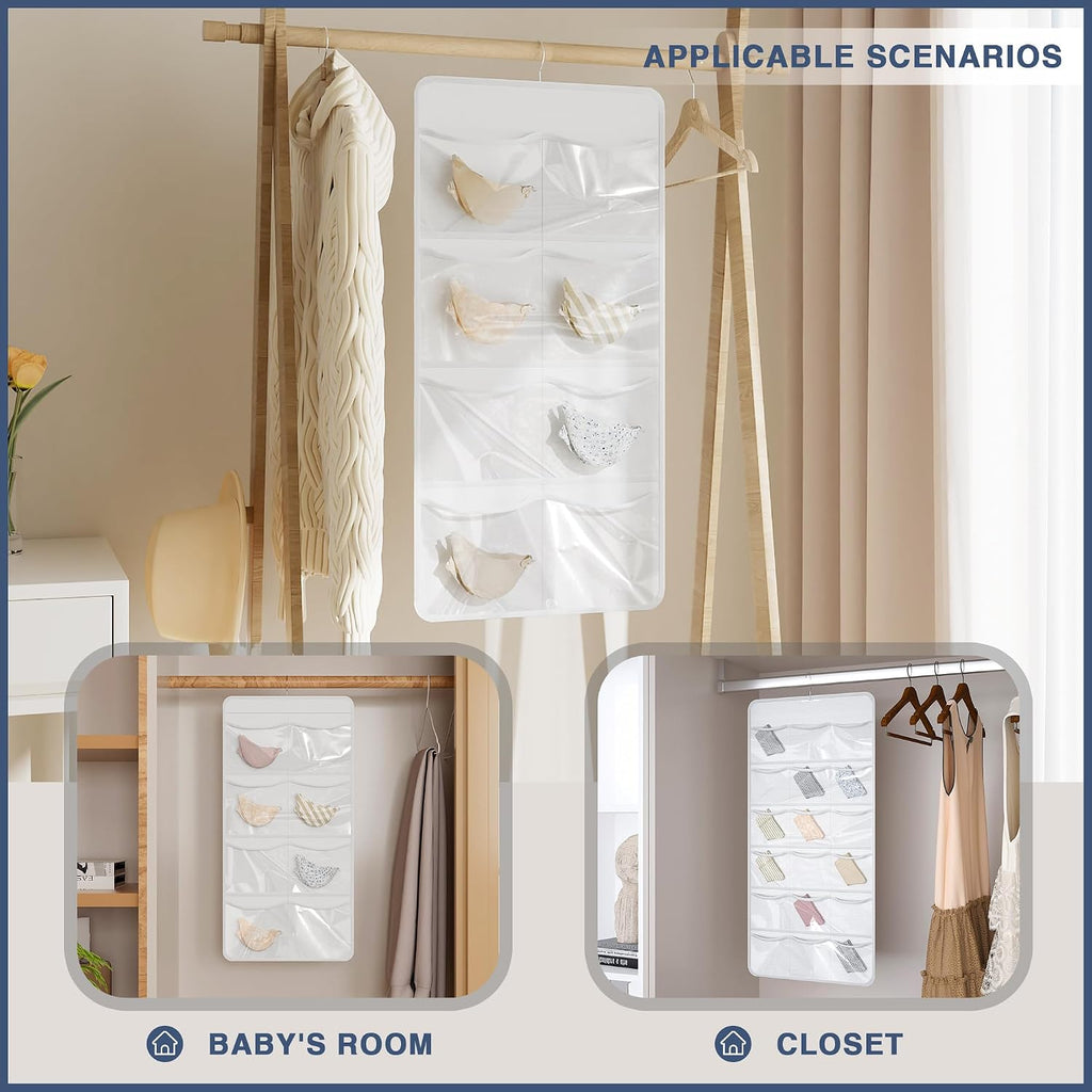 26-Pocket Hanging Closet Organizer for Socks and Underwear, White
