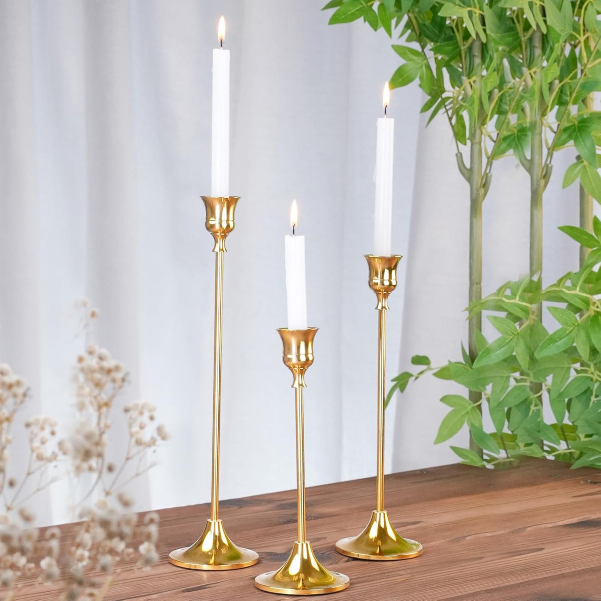 Metal Candle Holders for Candlesticks Taper Candlestick Holders Set Vintage Decorative Centerpiece Candelabra Tall Candle Stands (Gold, 4 Sets (12 pcs))