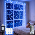 300 LED Blue Curtain String Lights 9.8x9.8FT, Plug in Fairy Lights with 9 Hooks, Dimmable Timer 8 Modes, IP44 Waterproof, Ocean Starry Boys Bedroom Wall Christmas Party Window Indoor Decor