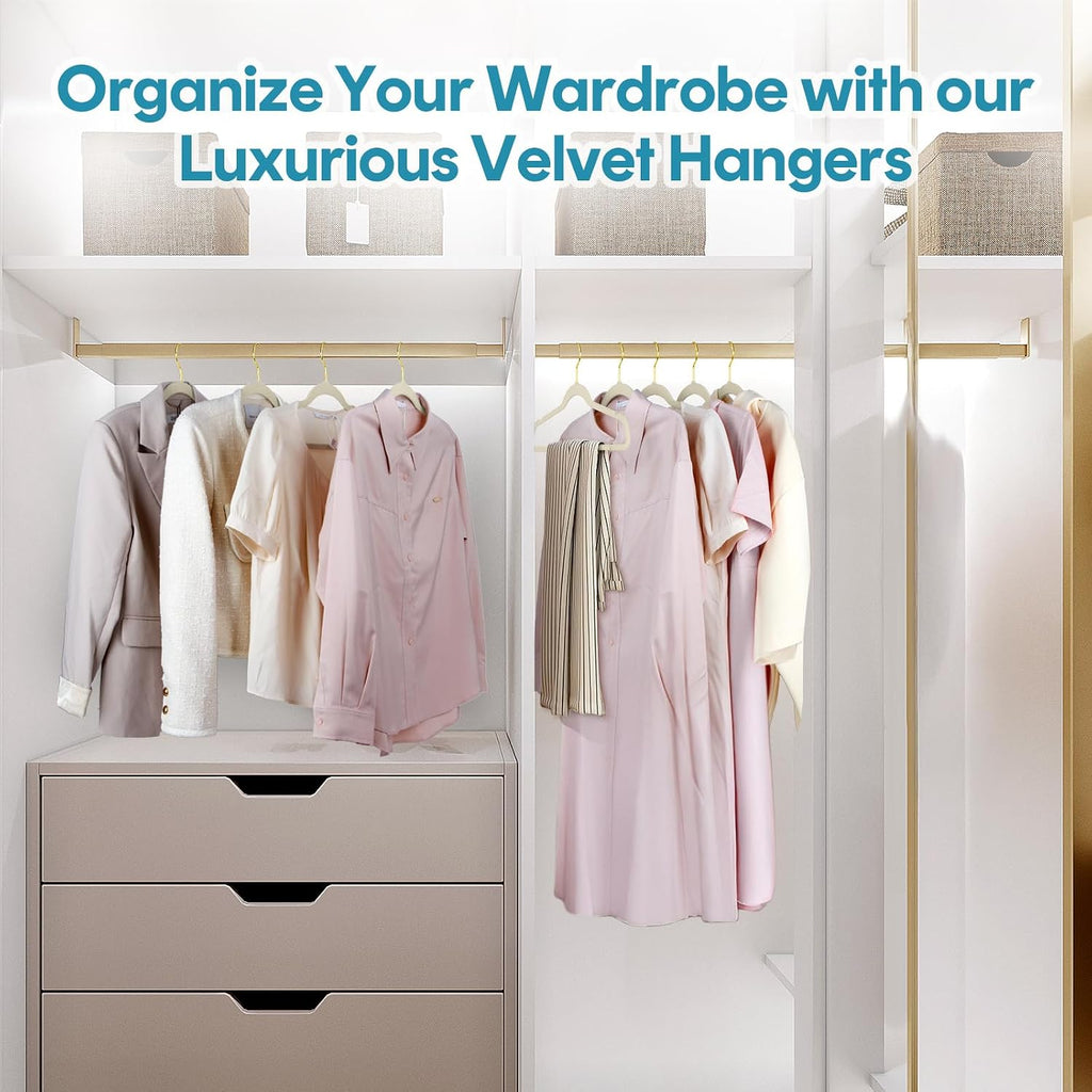 UNEED Ivory Velvet Hangers with Golden Hooks, 36 Pack - Ultra Thin Space Saving, Non-Slip Clothes Hangers for All Clothing, Dorm & Closet Organization (Heavy Duty, Anti-Scratch,360° Protection)