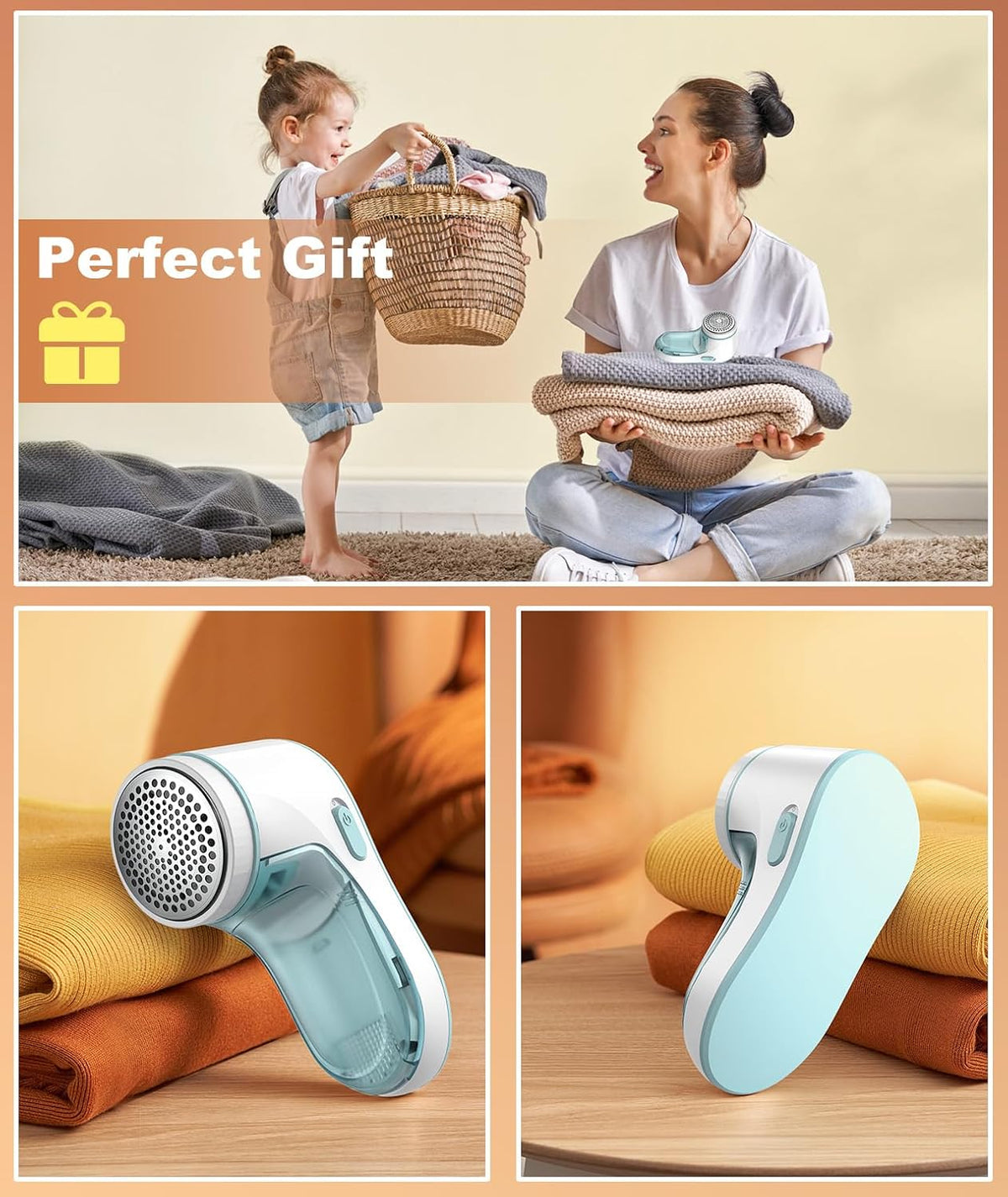 Fabric Shaver, Lint Remover Sweater Shaver, Effectively and Quickly Remove Pills, Lint Shaver with Stainless Steel 3-Leaf Blades and Safety Lock Protection(Green & White)