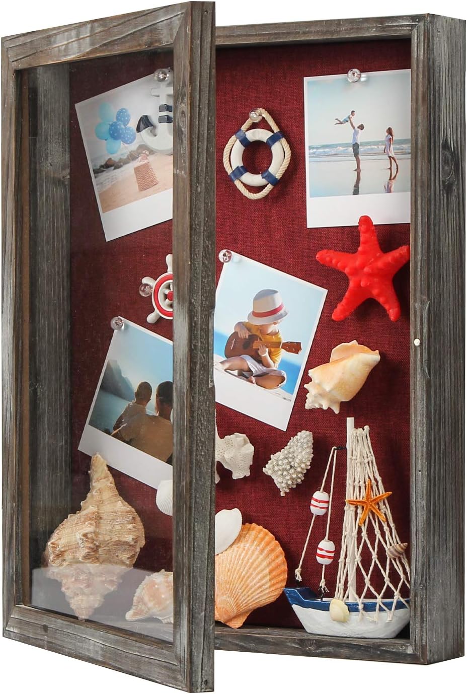 J JACKCUBE DESIGN Shadow Box Display Case 12.59"X 16.53" Memory Box Rustic Wood Frame with Linen Back Gifts Keepsakes Storage for Picture Medal Post-Card -MK577A (Large)