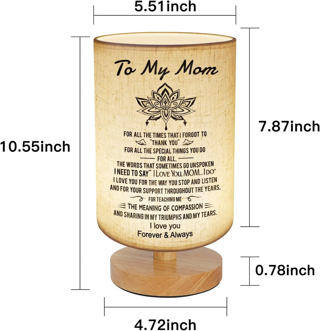 To My Mom Mother Day Birthday Gifts - Engraved Table Lamp, Dimmable Bedside Nightstand Lamp, Fabric Desk Lamp Shade Simple Night Light for Bedroom Living Room Office - Best Anniversary Christmas Gift