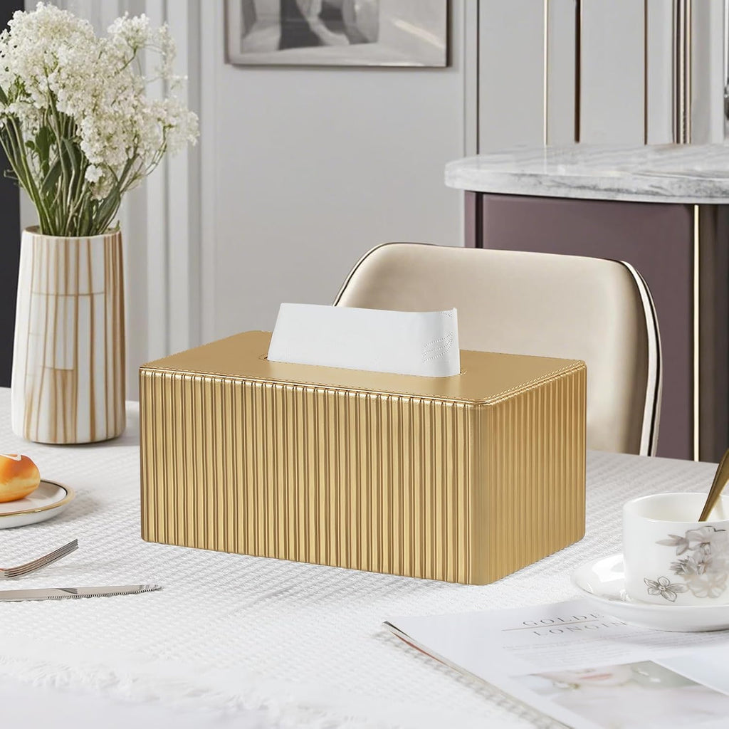 PU Leather Tissue Box Cover Rectangle, Tissue Box Holder Gold
