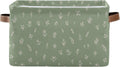 Wamika Sage Green Leaves Storage Basket with Waterproof Liner and PU Handles Floral Doodle Pattern Storage Bins Boxes 14.2" Collapsible Decorative Organizer Baskets for Bedroom Closet Office 1 Pack
