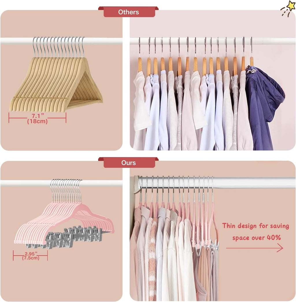 Stormix 18 Pack Velvet Skirt Hanger with Clips Non-Slip 16.5 inches Pink