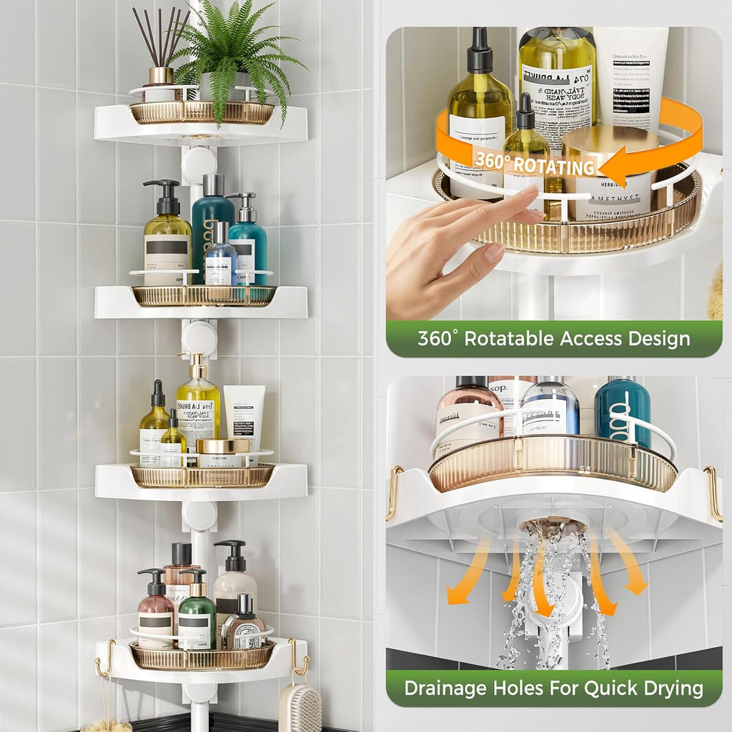 360°Rotating Corner Shower Caddy Organizer Tension Pole,Gold