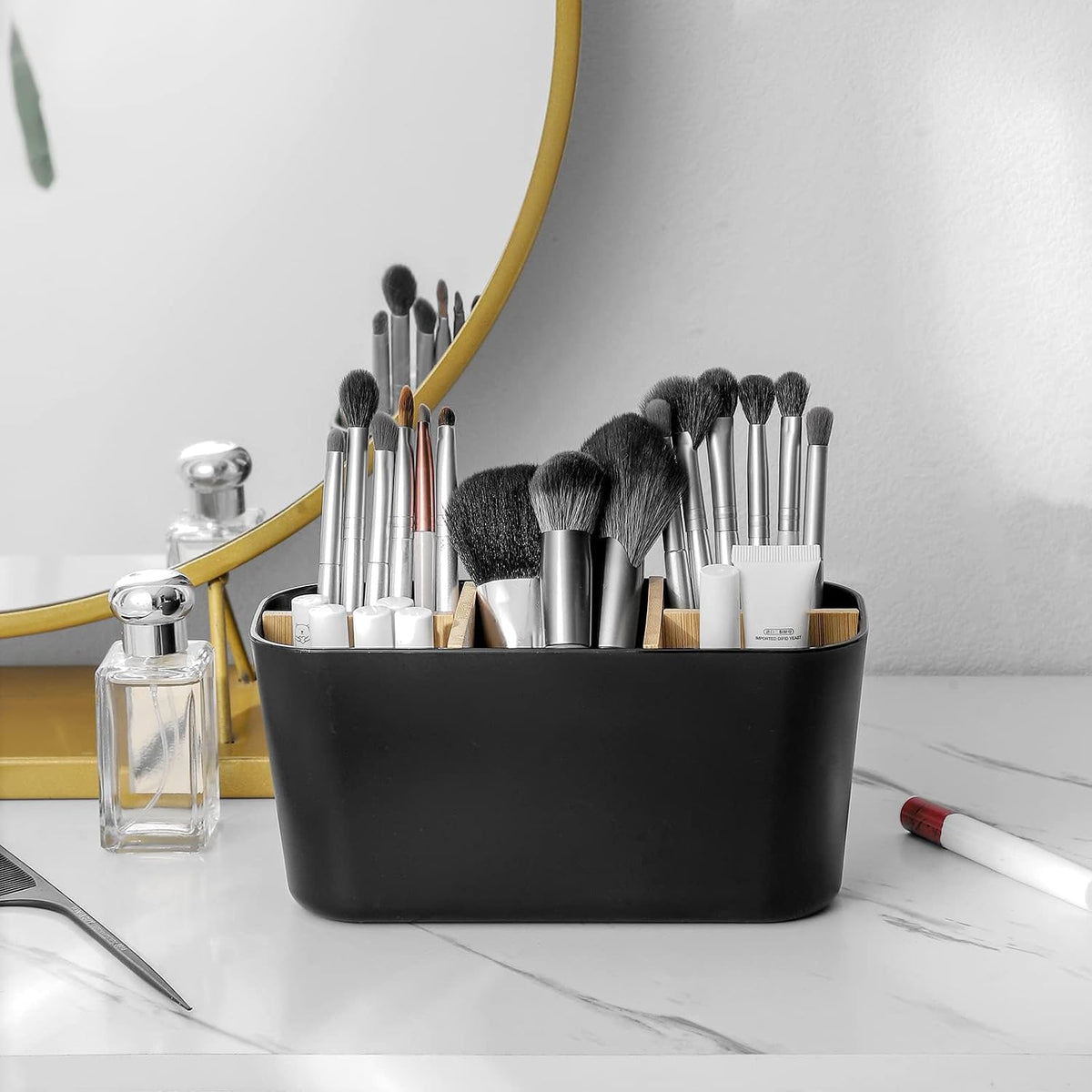 Toothbrush Holders Electric Tooth Brush and Toothpaste Organizer, Black (Pack of 2)