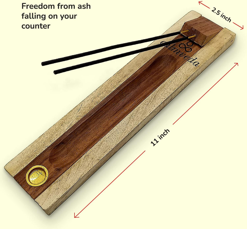 CALMVEDA Rosewood Incense Holder for 2 Sticks & Cones - 11 inch, Handmade