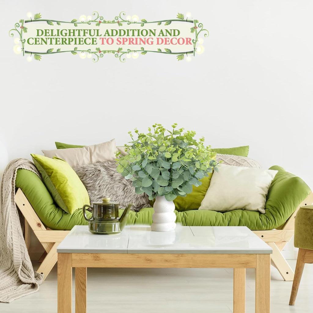 MEILIDY Artificial Eucalyptus Stems, Faux Foliage Branches, Green, 12 Pcs