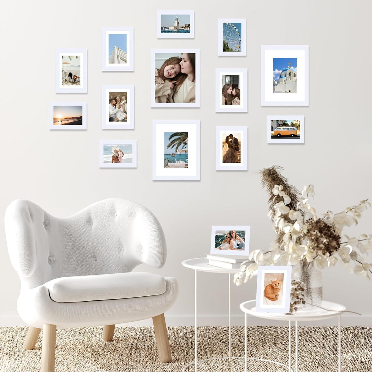 JCJMY 15 Pack Picture Frames Collage Wall Decor for Wall Hanging or Tabletop, Gallery Wall Frame Set for Family, Multi Sizes Photo Frames Collage Including 3Pcs 8x10, 6Pcs 5x7, 6Pcs 4x6, White