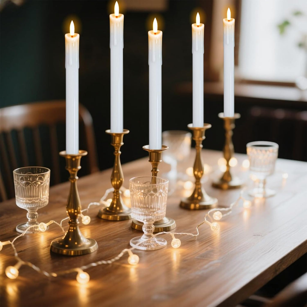 White Dripping Flameless Taper Candles with Remote Timer 3 Pack