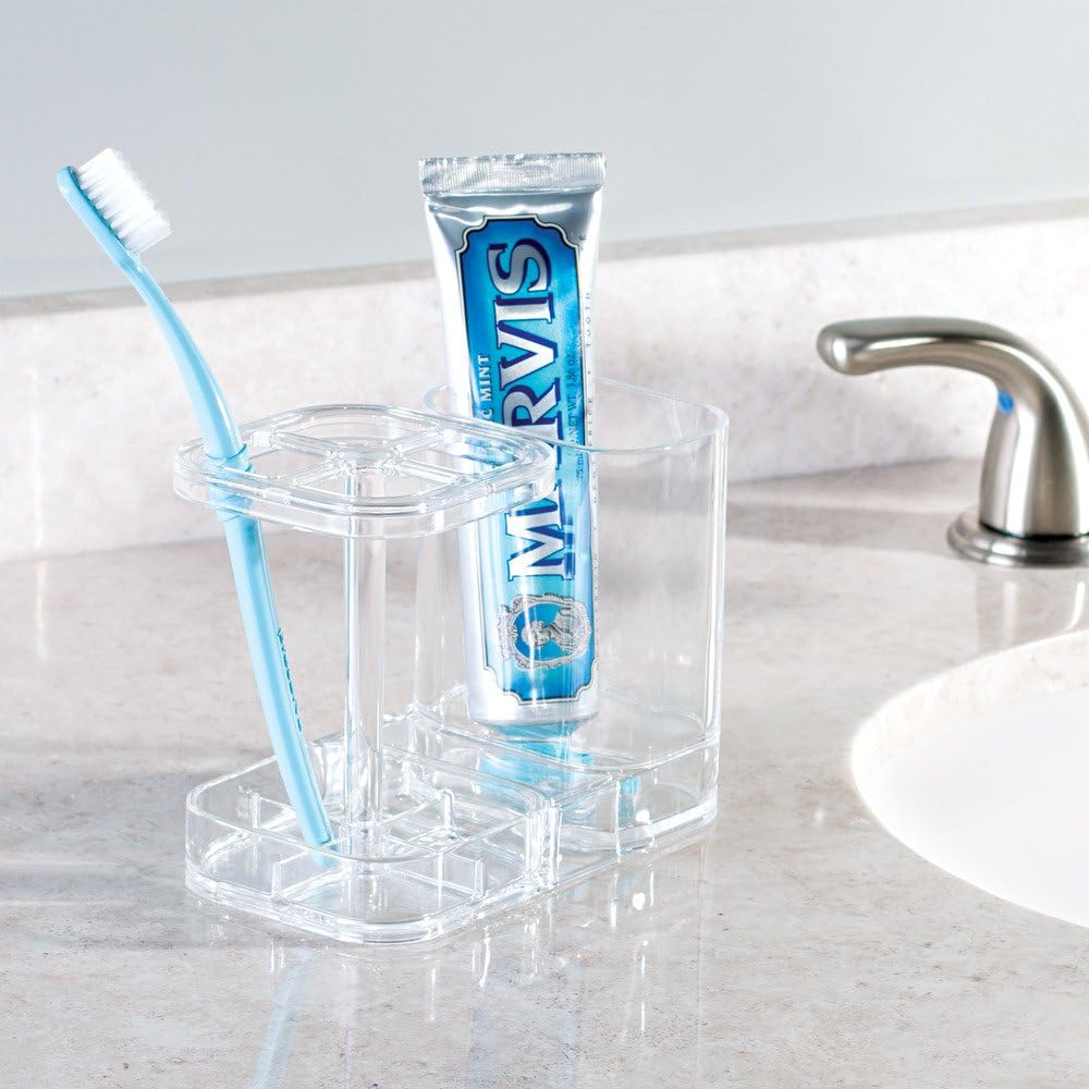 InterDesign Med+ BPA-Free Plastic Divided Toothbrush Holder - 5.6" x 3.25" x 4.55", Clear
