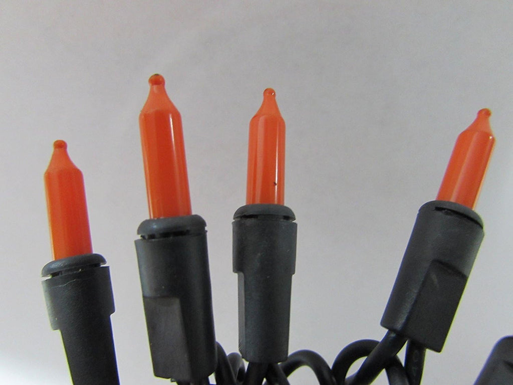 Orange Halloween Lights Black Wire - 50 Count - 11 Ft - Static and Flashing
