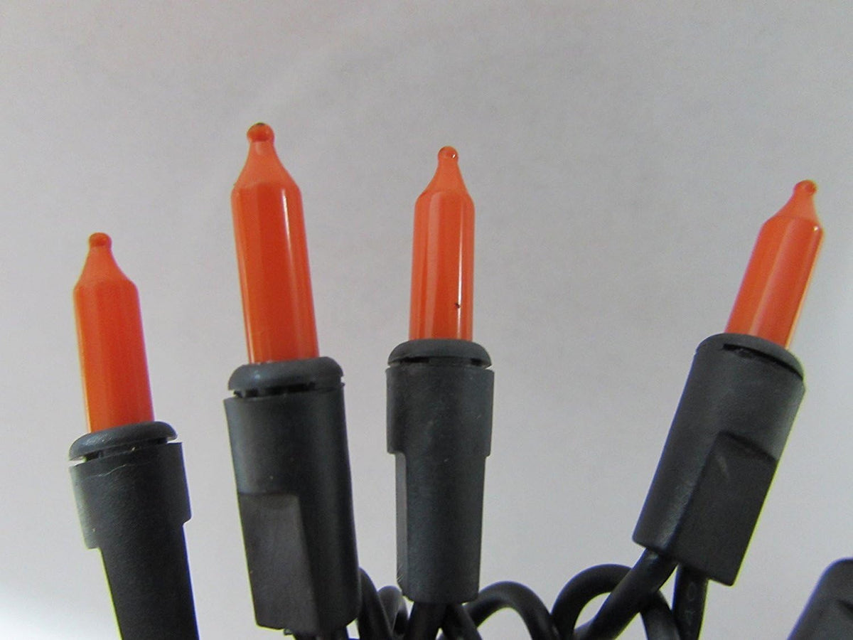 Orange Halloween Lights Black Wire - 50 Count - 11 Ft - Static and Flashing