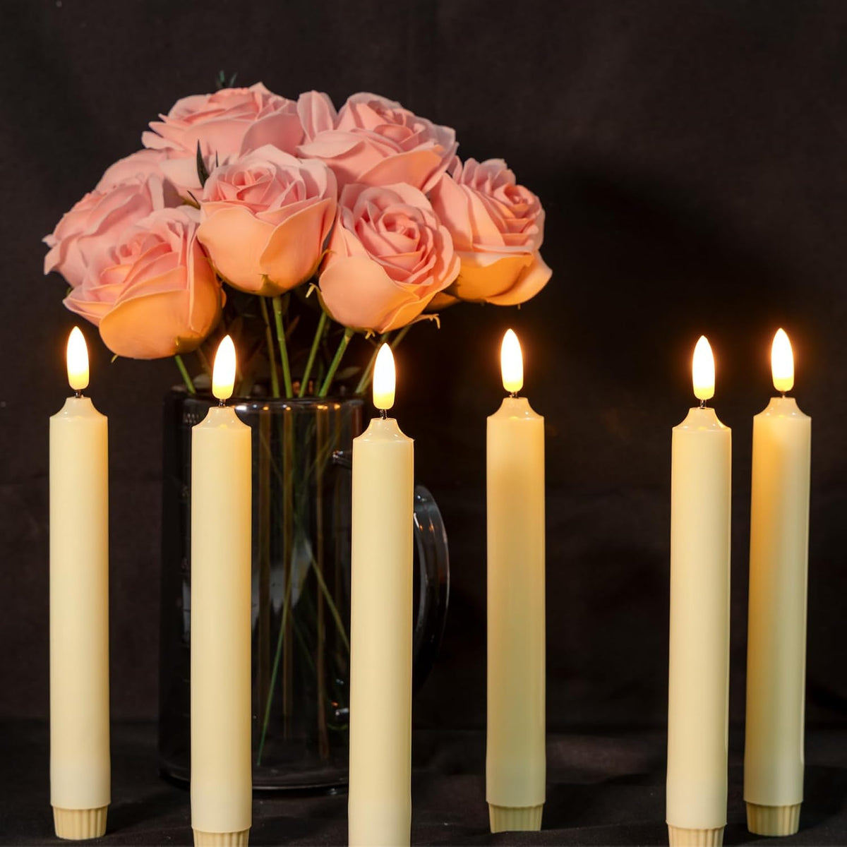 NURADA Flameless Taper Candles with Remote Timer - Flickering Real Wax LED Electric Candlesticks - 3D Wick Lights Battery Operated Faux Candle for Home Wedding Window Decor - Ivory White 6 Pack