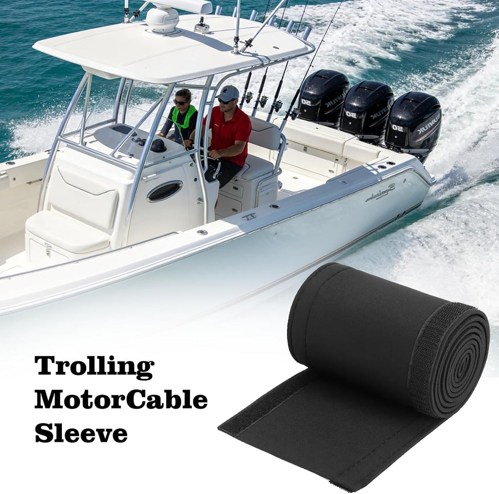 Trolling Motor Cable Sleeve, 60" Made of Black Neoprene Trolling Motor Sleeve, Great for Cover Cables and Extension Cords and Outboard Motor Sleeve Organizer Cable Management and Protector