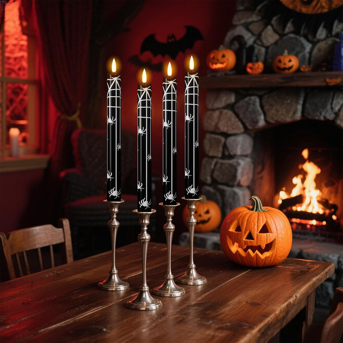 Eldnacele Halloween Spider Decal Flameless Taper Candles with Remote Timer
