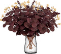 Yen Jean 20PCS Dark Wine Red Halloween Eucalyptus Stems Artificial Fake Flowers Bulk Decorations, Burgundy Branches for Indoor Table Centerpieces Party Supplies