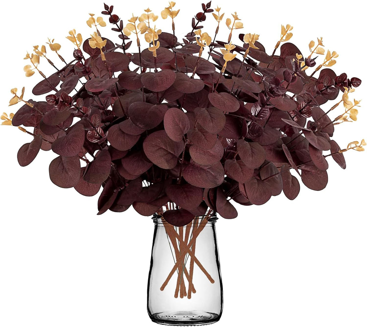 Yen Jean 20PCS Dark Wine Red Halloween Eucalyptus Stems Artificial Fake Flowers Bulk Decorations, Burgundy Branches for Indoor Table Centerpieces Party Supplies