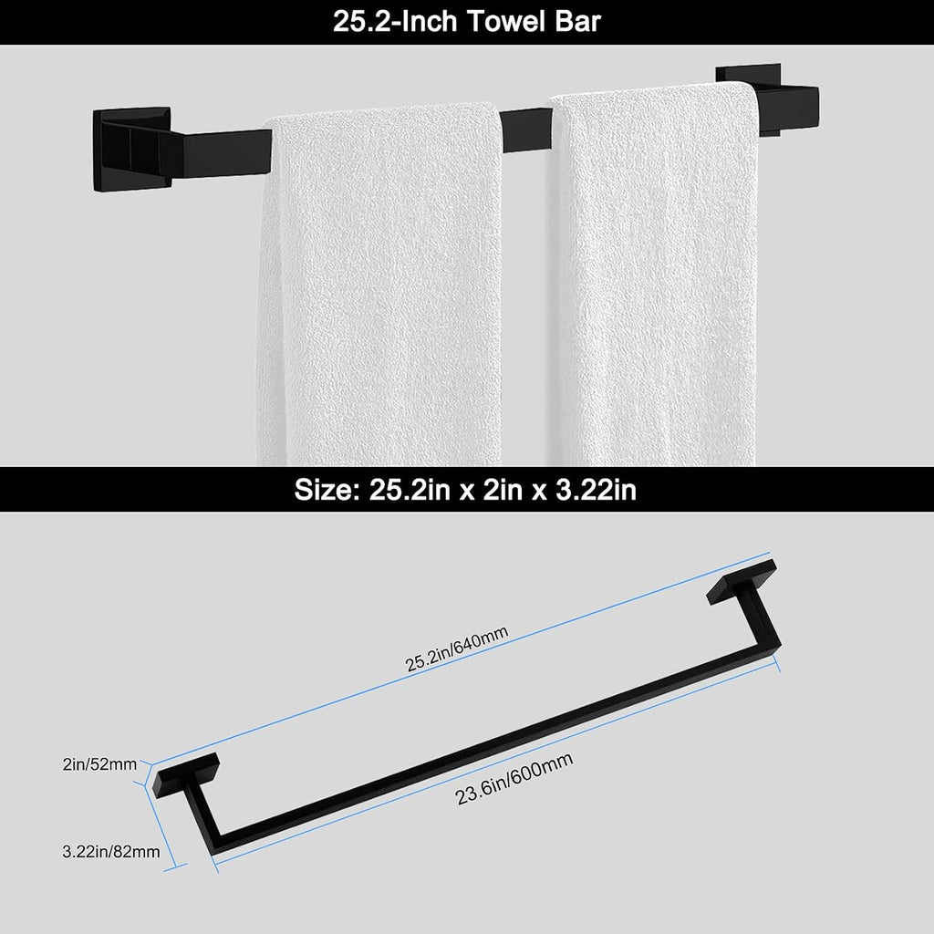 Ralbay Bath Towel Bar, Premium Stainless Steel 5 Pieces Bathroom Hardware Accessories Set Wall Mounted Towel Bar Set, Matte Black