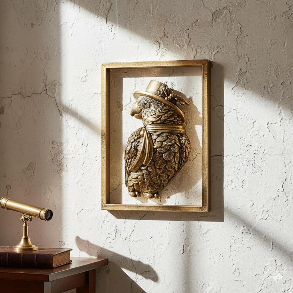 Vintage Gold Macaw Resin Animal Heads Wall Decor - Exquisite Polly Wall Hanging Sculptures for Living Room, Bedroom, Office - Handmade Home Art Decor(Parrot)