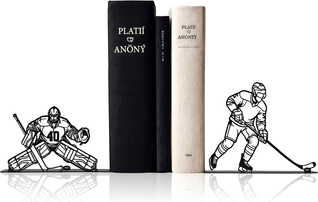 Ice Hockey Metal Bookends, Heavy Duty Book Ends for Shelves, Decorative Hockey Book Holders for Office Home Library, Sports Decor Gift for Hockey Fans Boys Kids Room
