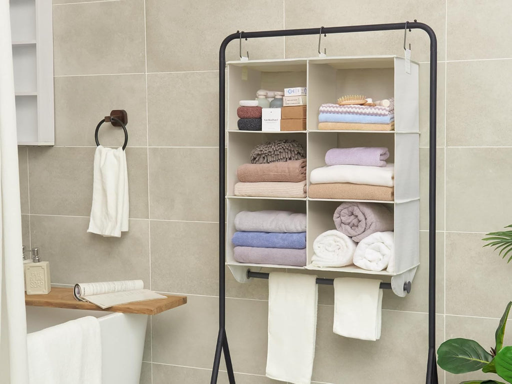 StorageWorks Hanging Closet Organizer with Rod, 6 Sections, 3 Tiers