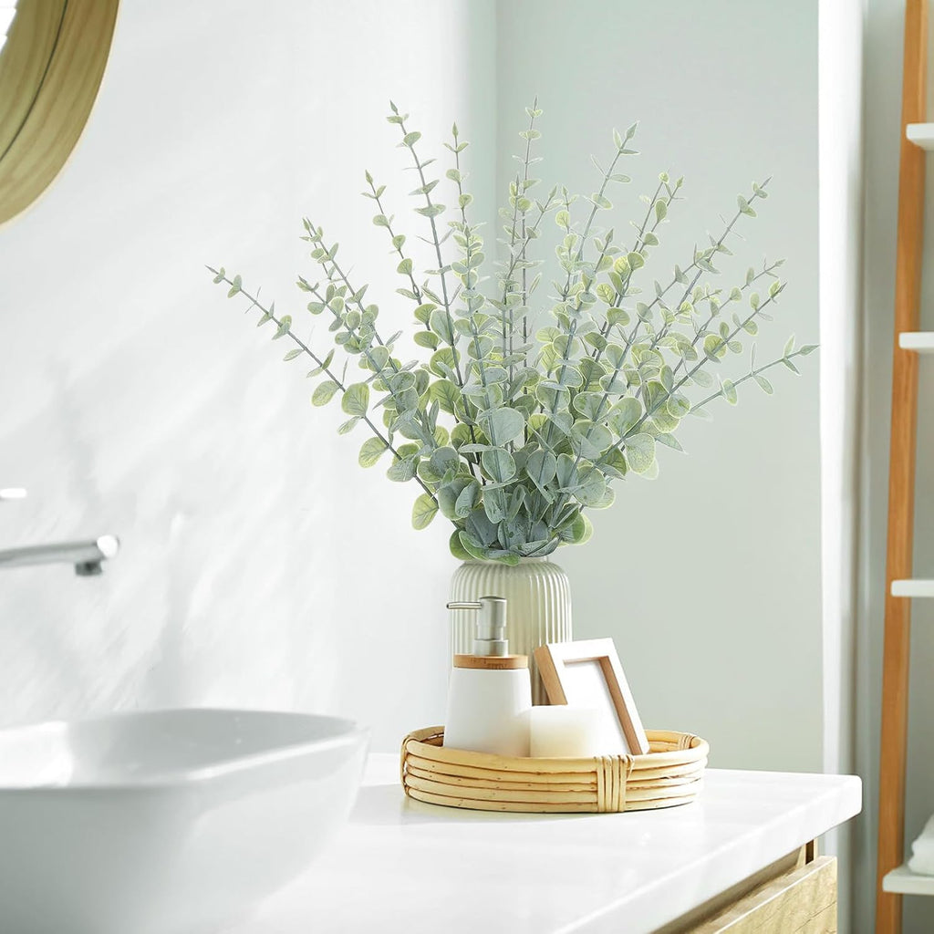 18pcs Eucalyptus Stems Greenery Stems Fake Green Leaves Artificial Dried Flowers Bouquet Faux Branches Centerpiece Flores Plants for Home Party Decor Wedding Decoration