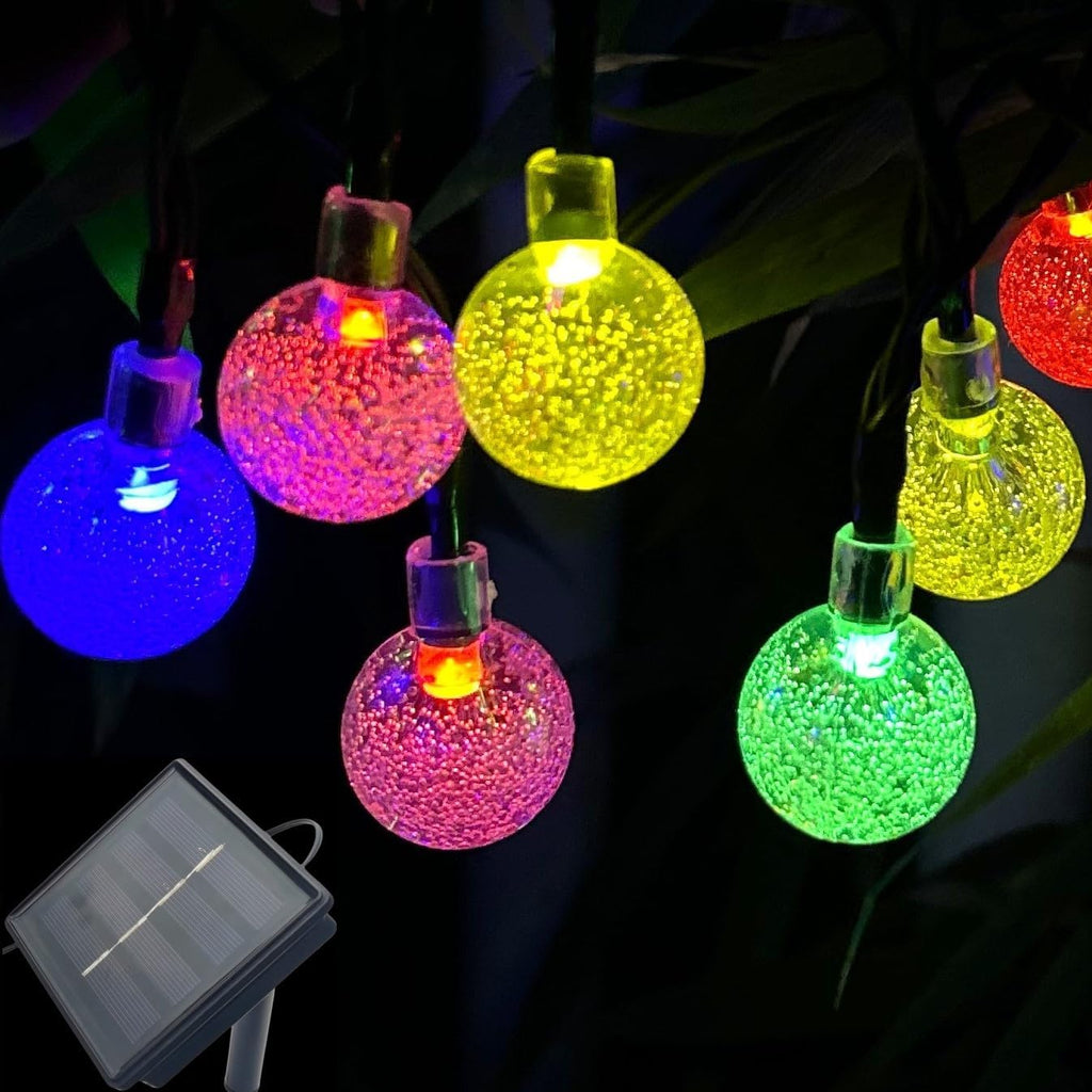 Solar String Lights Outdoor, 20ft Waterproof 30 LEDs 8 Modes Crystal Globe Solar String Fairy Lights Backyard Patio Christmas Lights for Holiday Party Gardens Backyard Wedding (Multicolor)