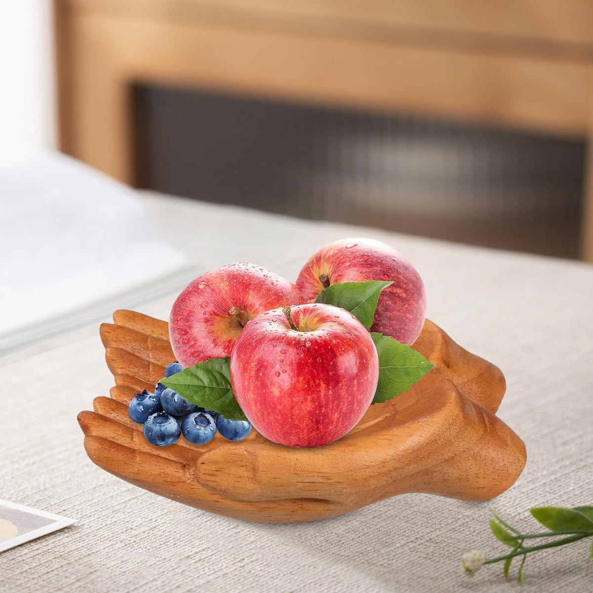 Beaupretty Hand Carved Decorative Wooden Bowl Key Bowl Holder for Entryway Table Snack Holder for Living Room Coffee Table Artistic Home Decor Accent 7.08 X 4.92 X 1.96 in