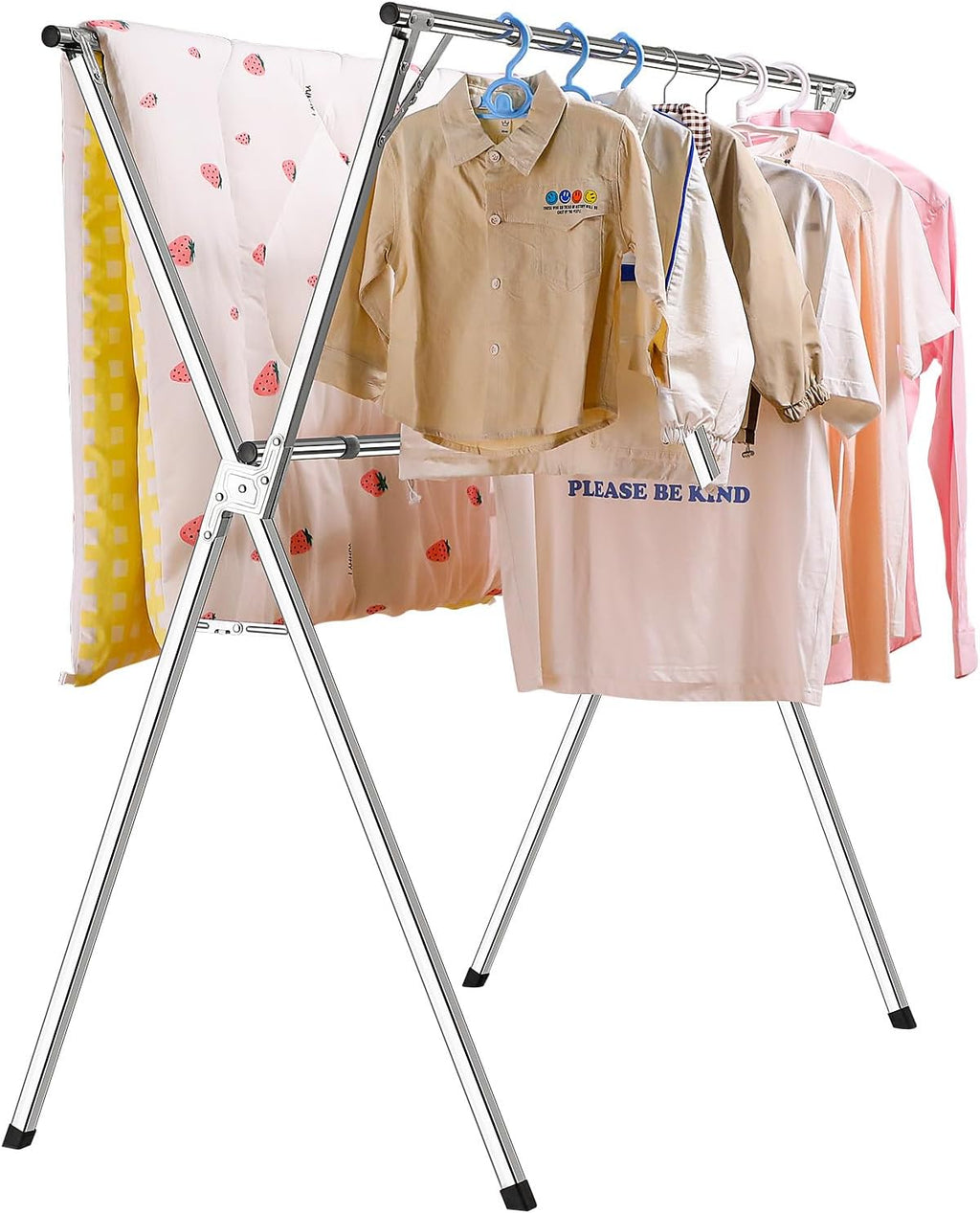 funest Drying Rack Clothing, 79 Inches Adjustble & Foldable Laundry Drying Rack, Heavy Duty Stainless Steel Clothes Drying Rack with 20 Hooks, 12 Clips, Suitable for Indoor, Outdoor and Balcony