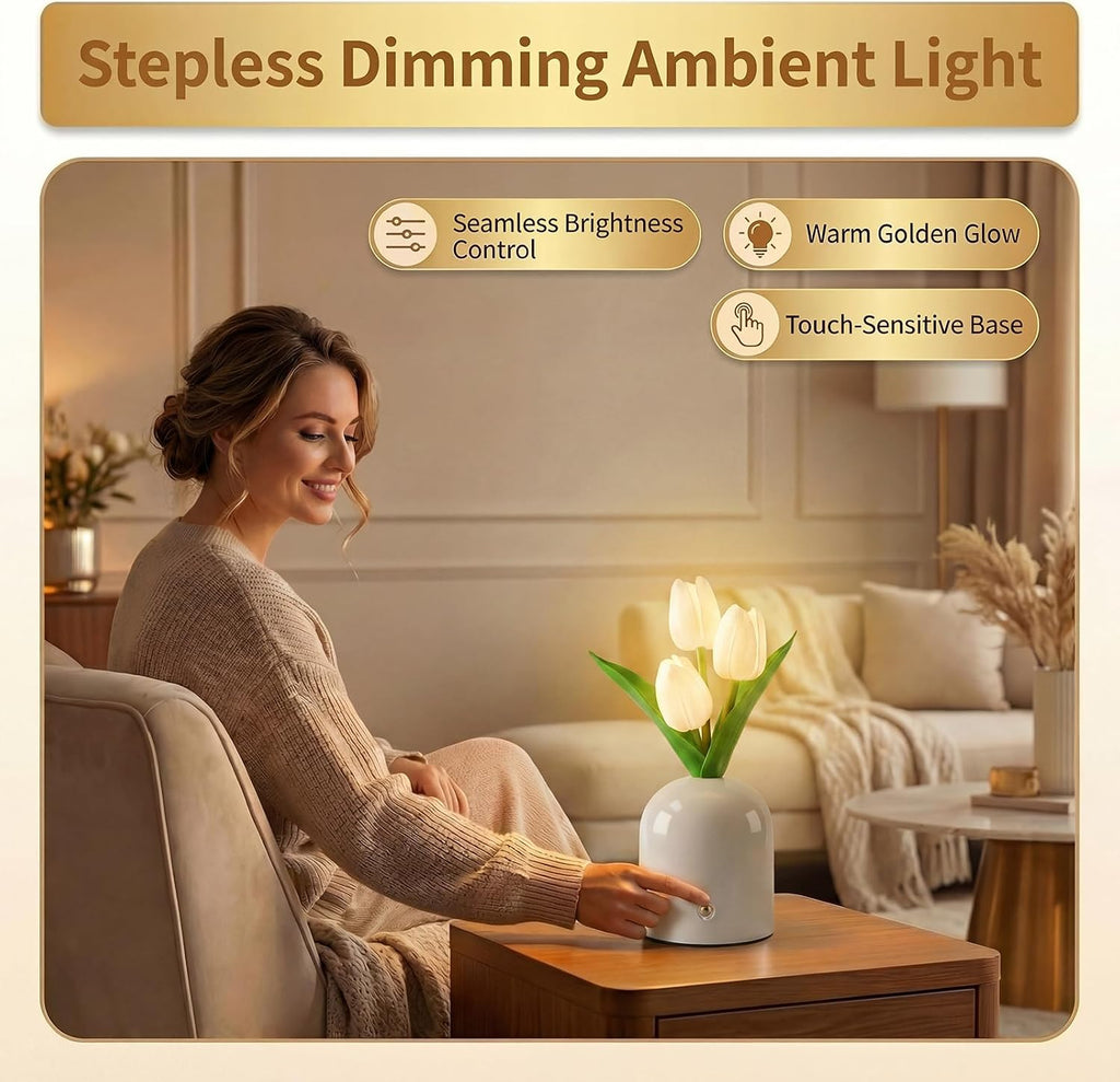 Birthday Gifts for Women/Mom Table Lamp, 3 Color Crystal Flower Bedside Lamps Infinitely Dimming with USB Charge Small Night Light,Nightstand Touch Lamp for Bedroom (S-White)