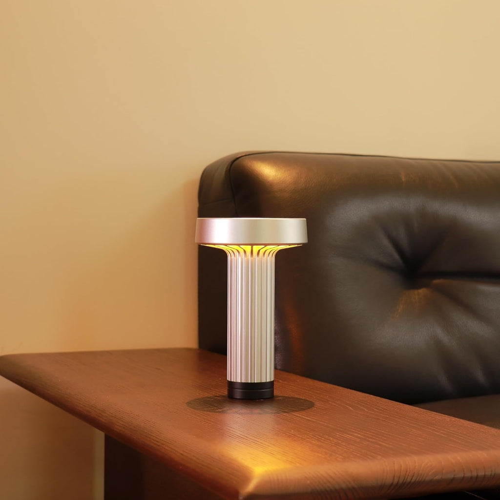 HAPYGI Cordless Table Lamp–Touch Sensor with Stepless Dimming, 5200mAh Rechargeable Battery & 100% Aluminum Body, Modern Minimalist Portable Night Light for Bedroom, Nightstand, Home Decor (Silver)
