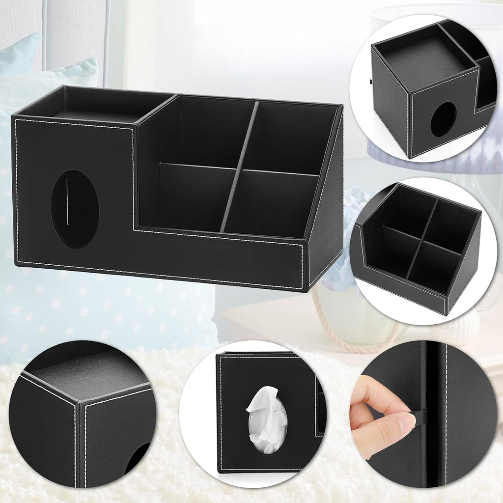 Sumnacon Tissue Box Cover, Square PU Tissue Box Holder with Storage Tray