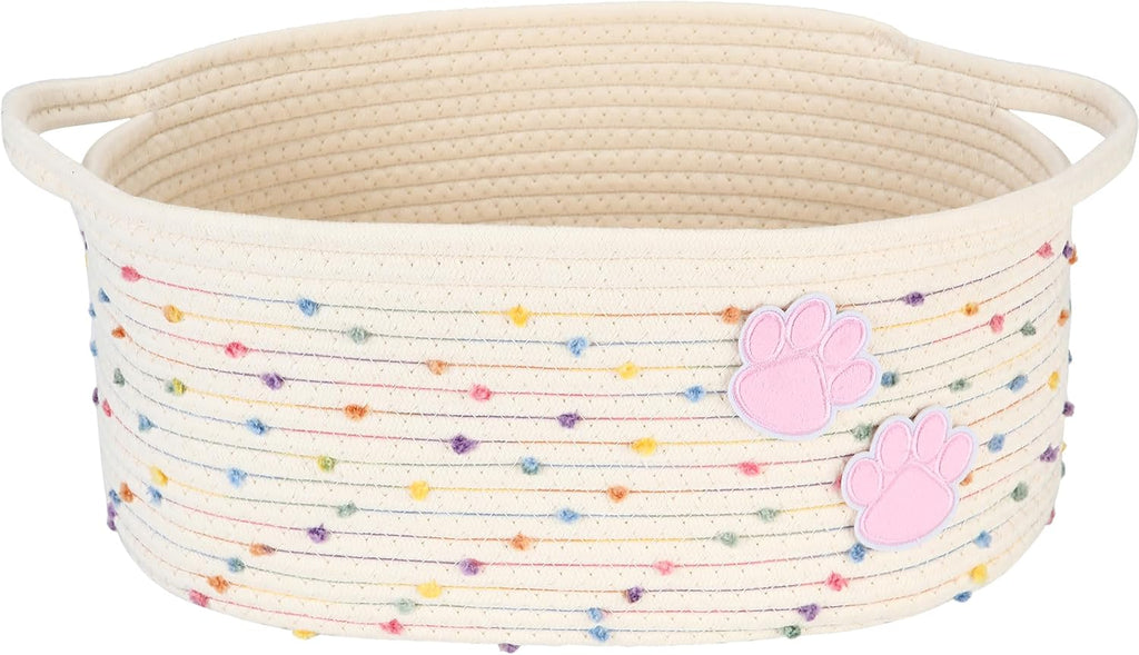 Sea Team Pet Toy Basket with Handles for Cats and Dogs, Rainbow Paw