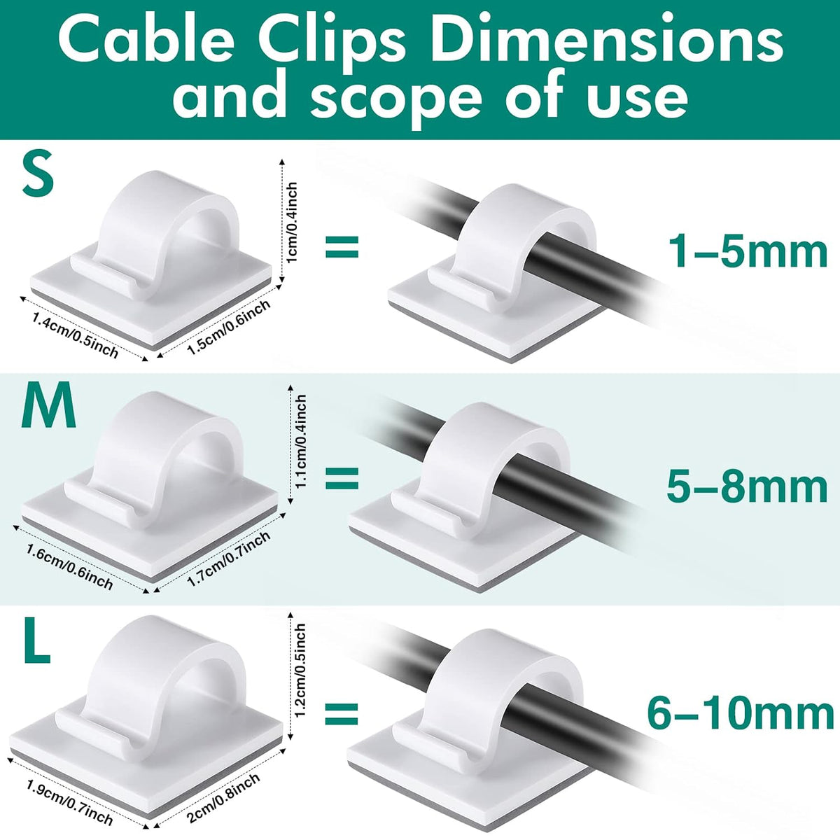 Namalu 240 Pcs Cable Clips Outdoor Wire Clip Adhesive Cable Hook Cord Organizer Holder R Shape Christmas Light Clip for Desk Wall Cable Management String Lights Fairy Light Decoration(White, Medium)