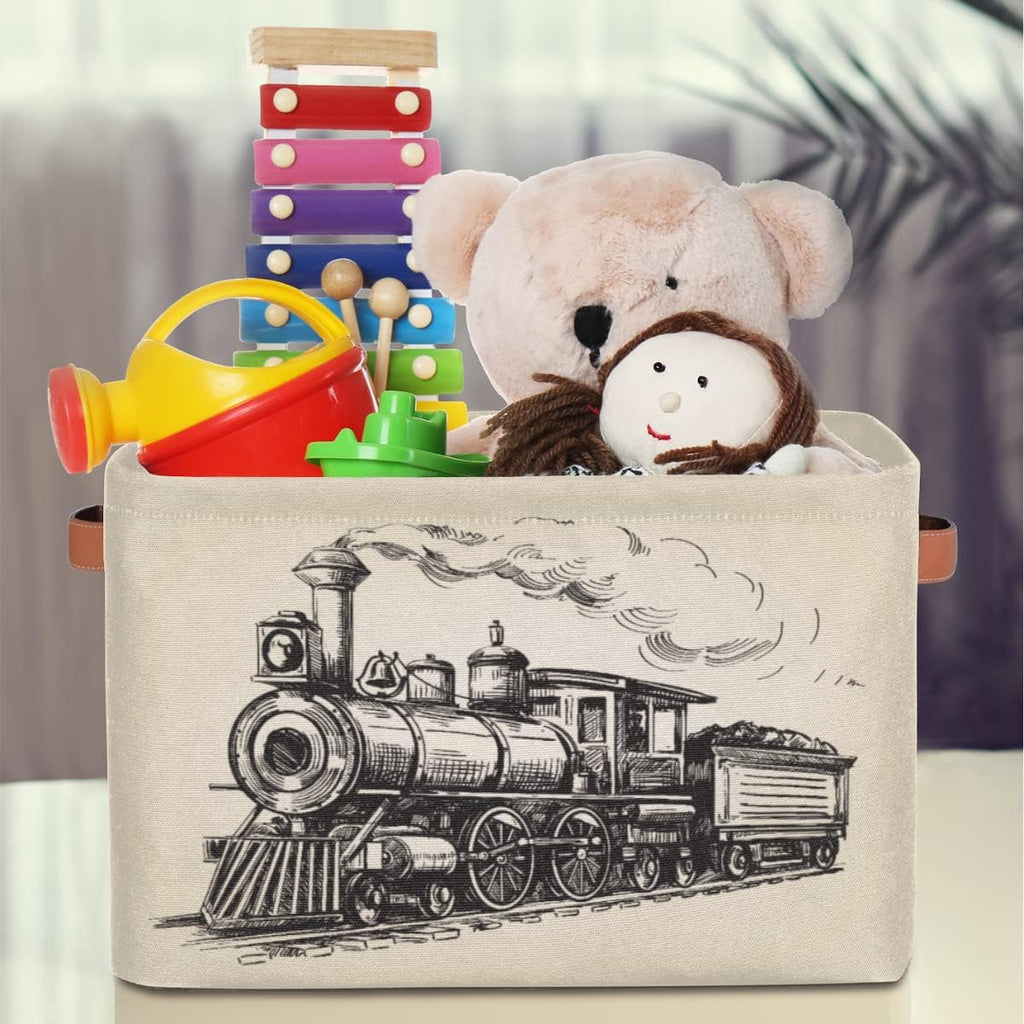 Large Storage Baskets for Organizing Shelves Vintage Steam Locomotive Train Foldable Cube Storage Bins with Handles Rectangle Fabric Closet Organizers for Home Toys Clothes, 2 Pack