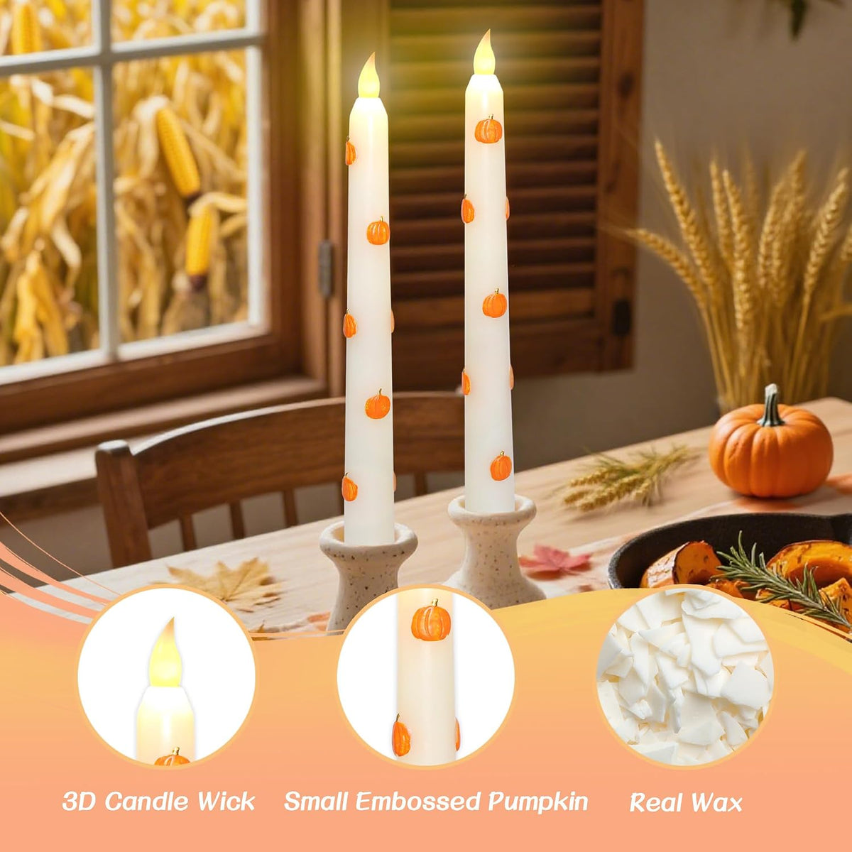 Impress Life Fall Flameless Taper Candles, Battery Operated with Remote