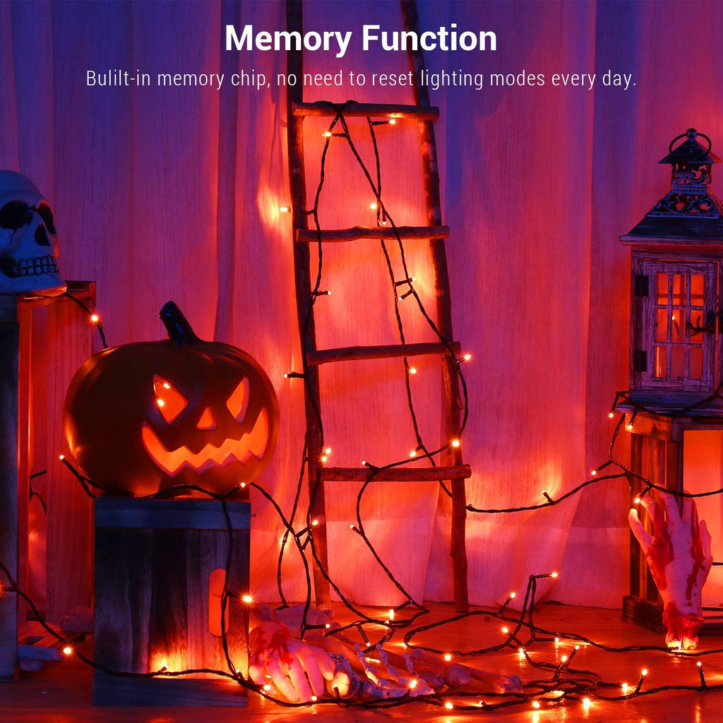 ODEETRONIC Orange Outdoor Halloween String Lights, 98.42 ft 300 LED Plug in