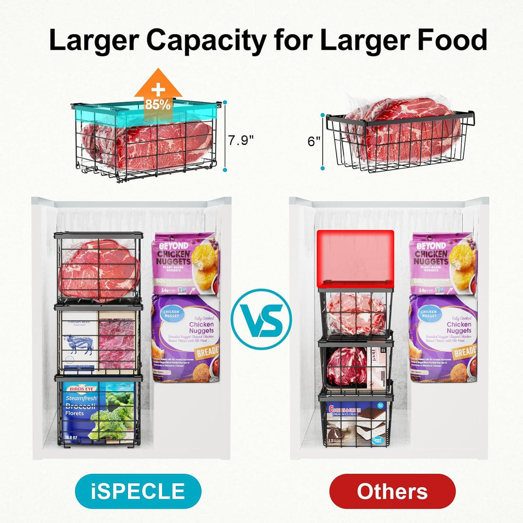 iSPECLE Deep Freezer Organizer - Large Baskets for 5 to 7 Cu.Ft, 6 Pack