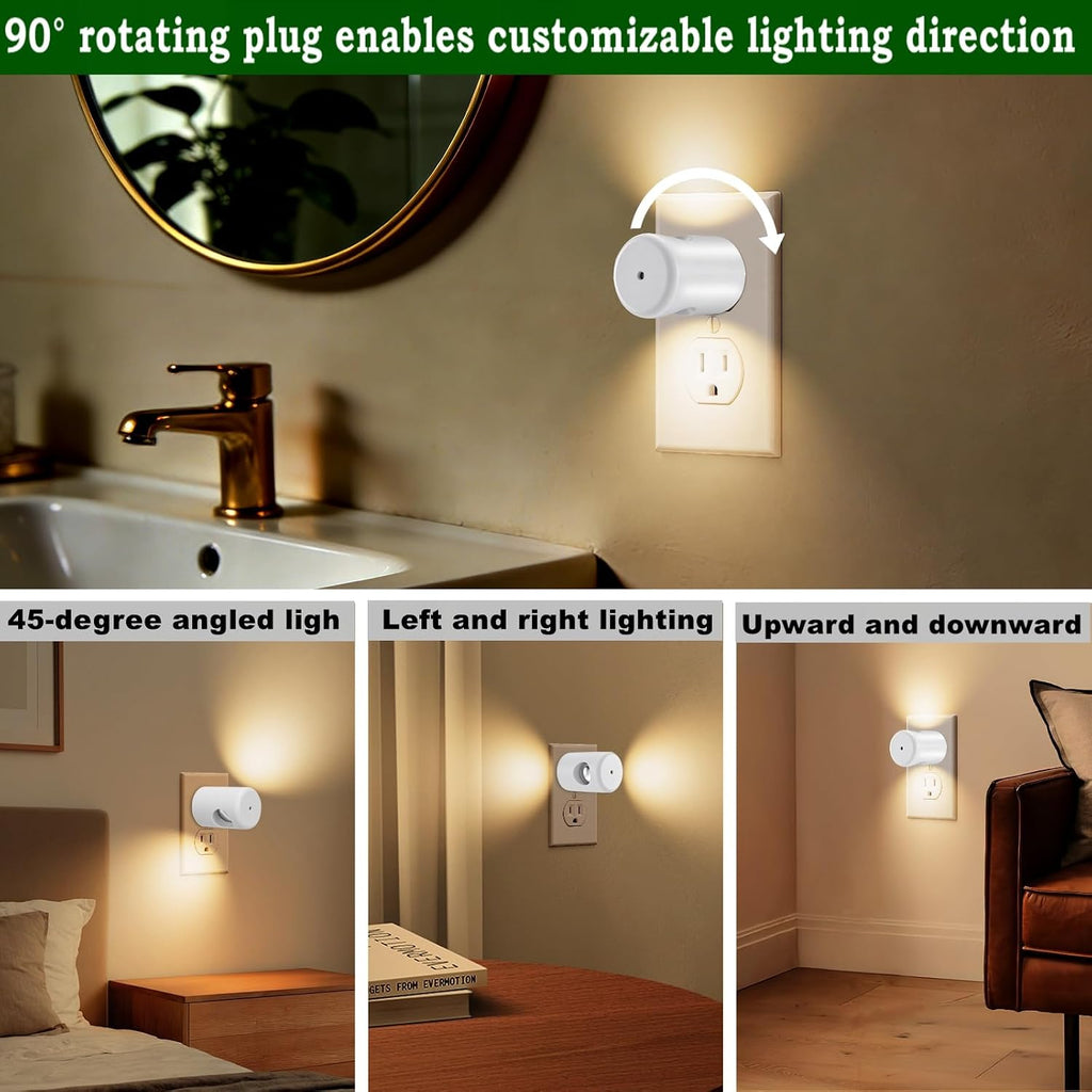 GEPLAD 4-Pack Motion Sensor Night Light, Plug into Wall Dusk to Dawn LED Nightlight, Auto On/Off, 5000K Daylight 100 Lumens, Rotatable Plug-in Design for Hallway, Staircase, Bathroom, Kitchen