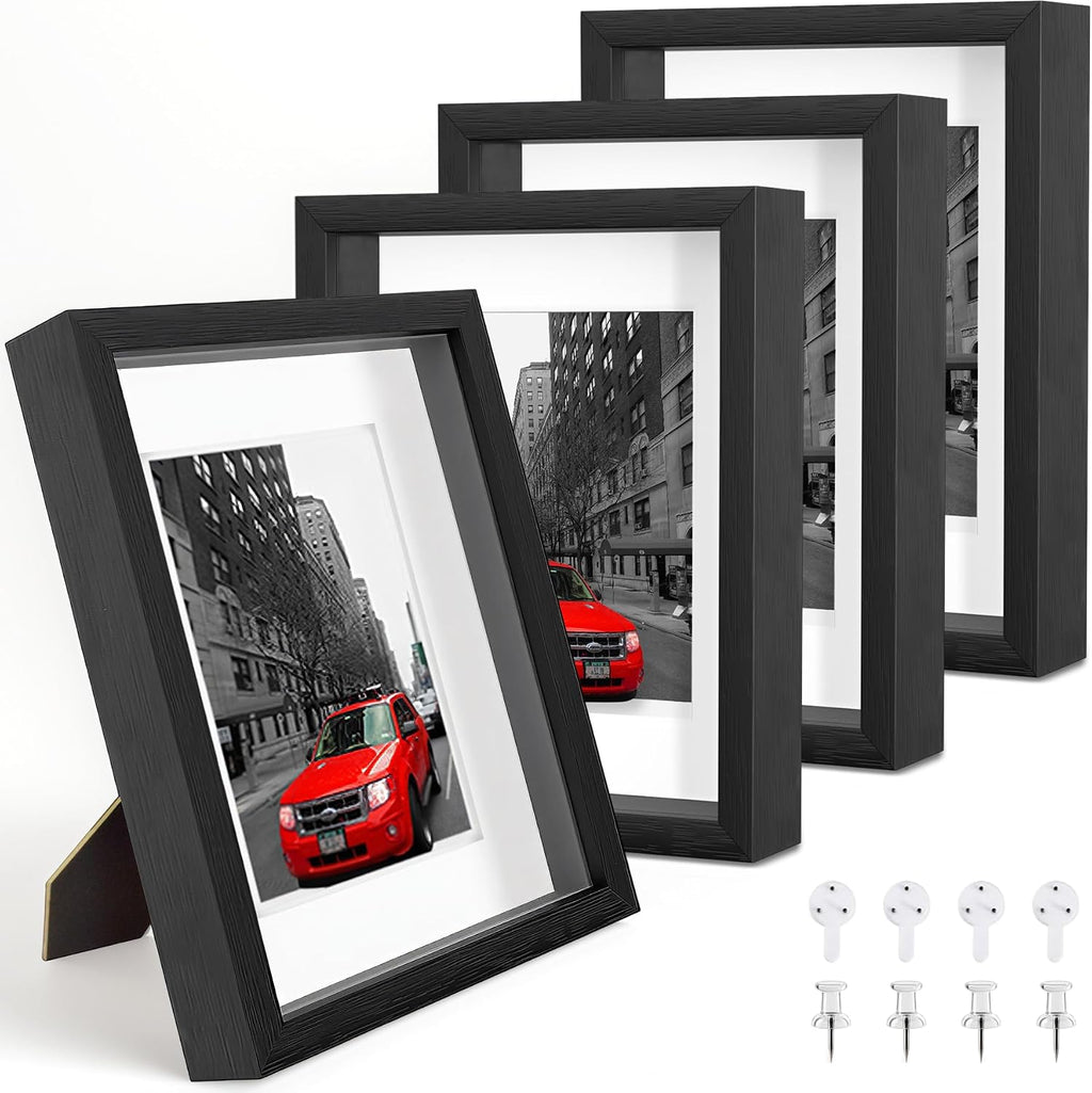 8x10 Shadow Box Picture Frame, 4-Pack Linen Back, with Mat, Black