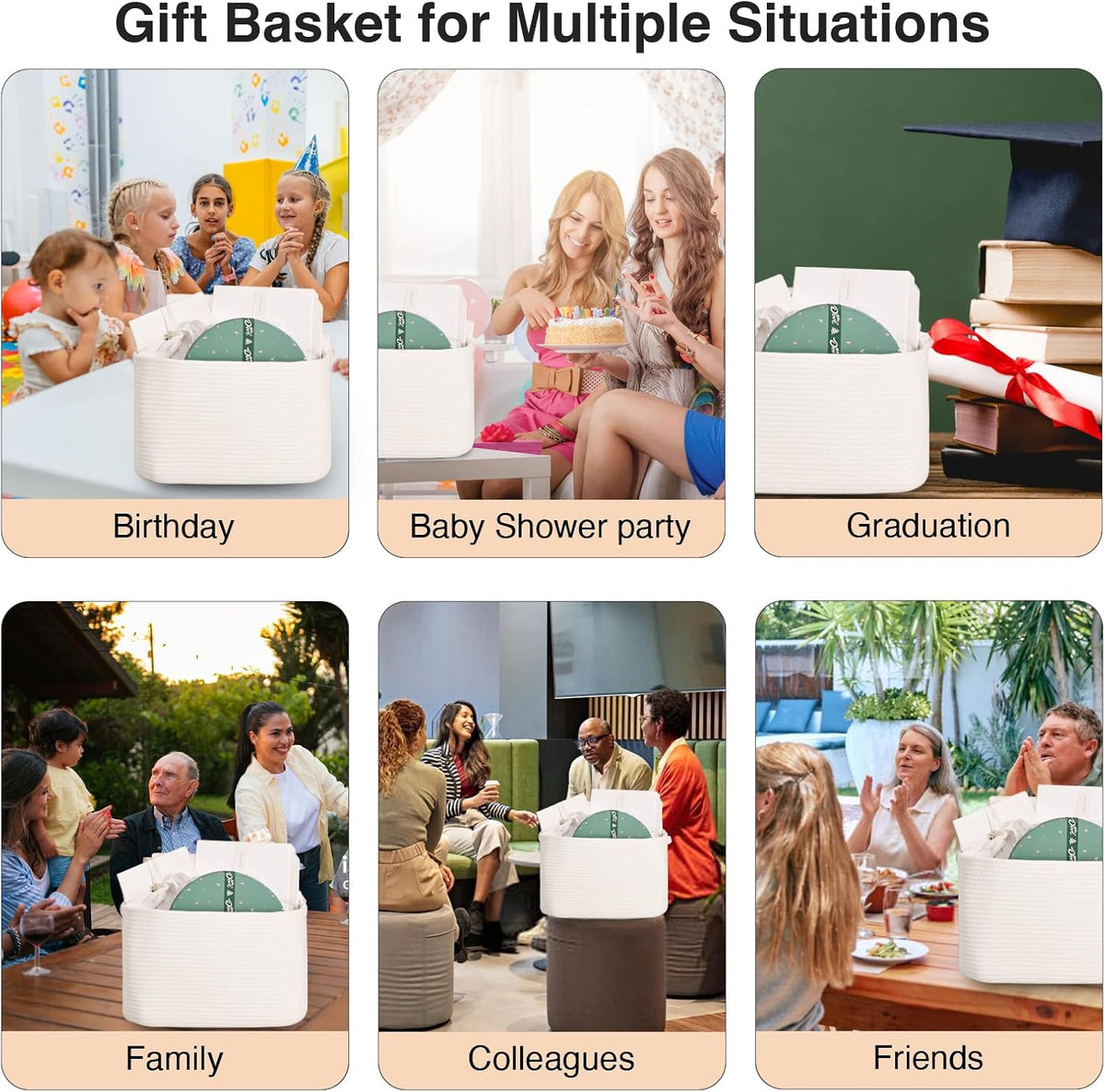 ICERZCZ Woven Cotton Rope Baskets for Gifts Empty, 15×11×9.5 Off White