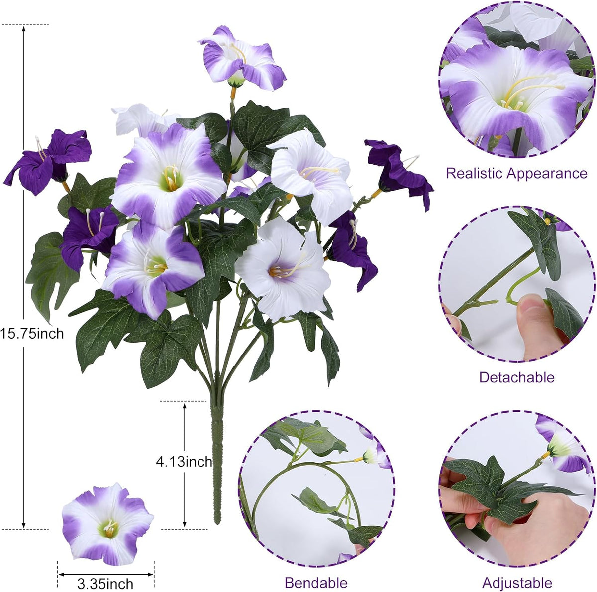 Geegoods Artificial Petunias Flowers for Outdoors, 4 Bundles UV Resistant