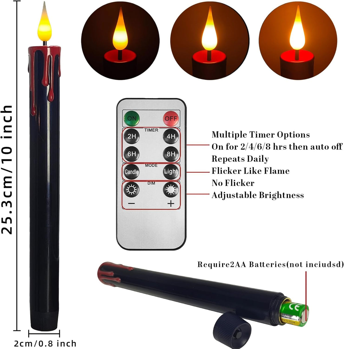 Halloween flameless taper candles with remote, LED bleeding candlesticks