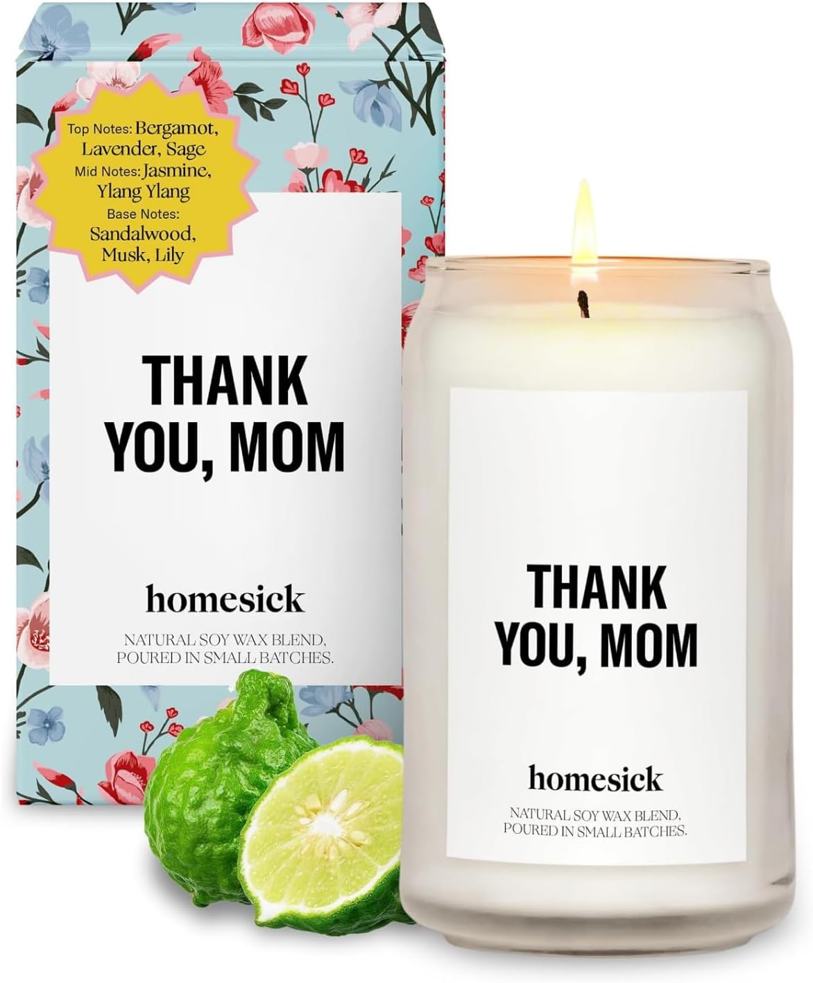 Homesick Thank You Mom Candle – 13.75 oz Scented Candle in Sage Sandalwood Soy Wax Blend, Non-Toxic, 80 Hr Burn with Organic Cotton Wick, Reusable Jar – Best Wedding & Engagement Gifts for Couples
