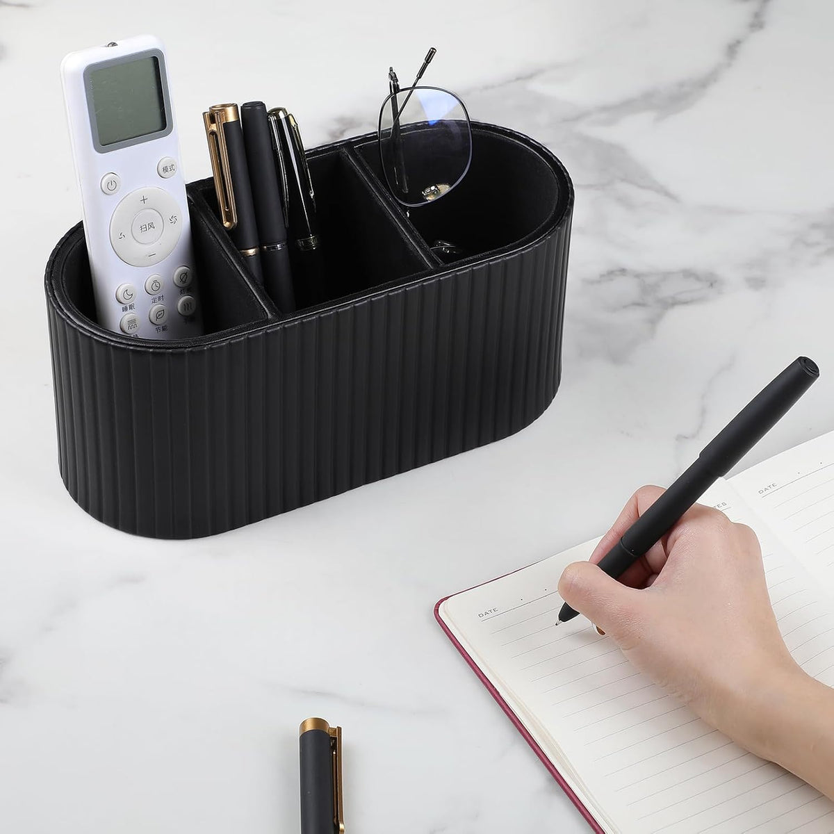 Oval Pen Holder for Desk, Remote Control Holder, Black