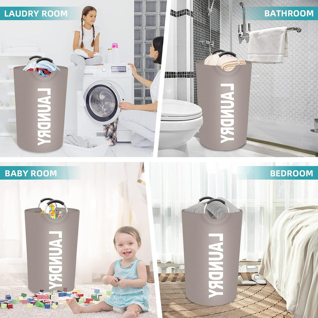 115L Large Laundry Basket, Dirty Clothes Waterproof Laundry Hamper, Khaki